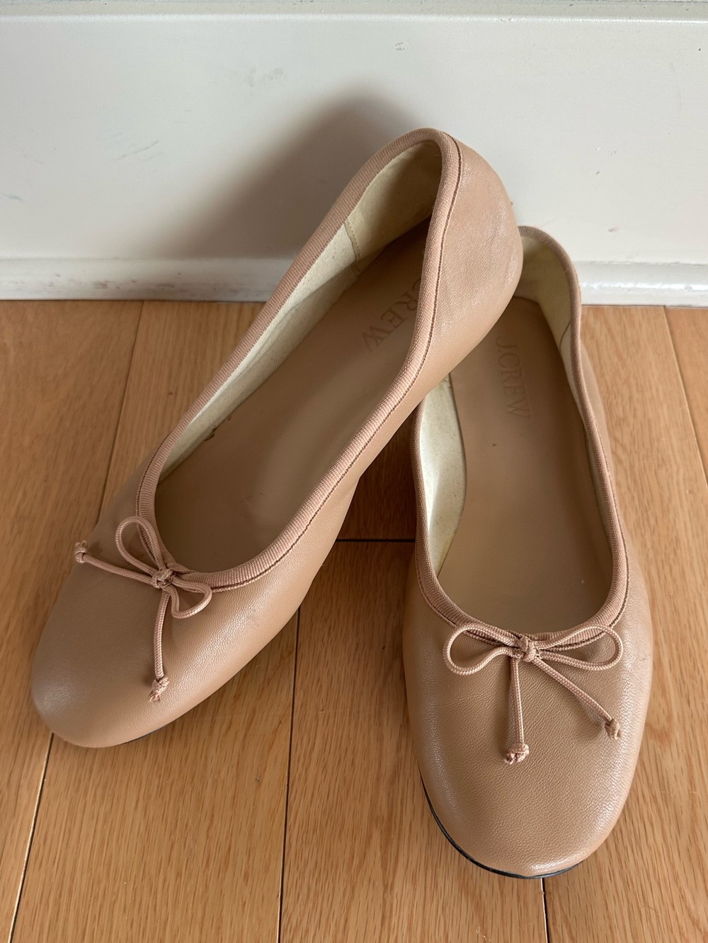 J. Crew Leather Nude Tan Ballet Flats with Bow Size 9